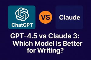 Feature image comparing ChatGPT vs Claude for writing in 2025, designed in a flat illustration style with bold title text and brand-consistent visuals.