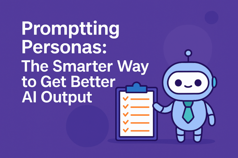 Feature image for blog post titled ‘Prompting Personas: The Smarter Way to Get Better AI Output,’ designed in GetPrompting’s flat digital style with soft colors and modern typography.